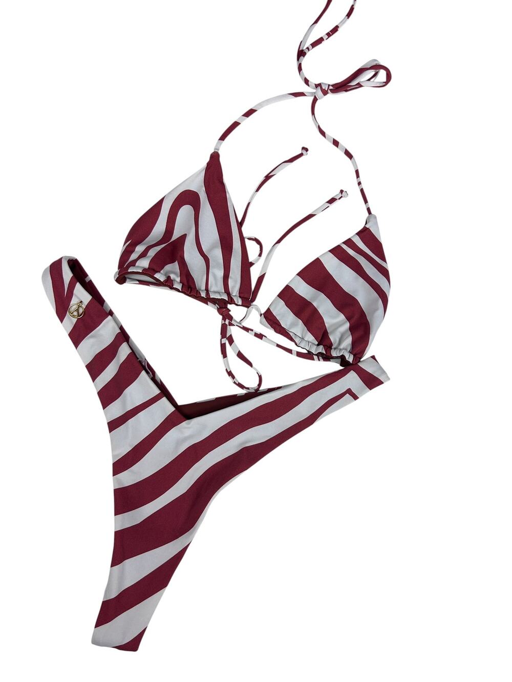 Axil Swim Brown Zebra Print Thong Triangle Matching 2 Piece Bikini S